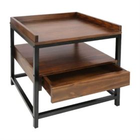 Modern Solid Wood 1-Drawer End Table Nightstand in Mocha Brown and Black Finish