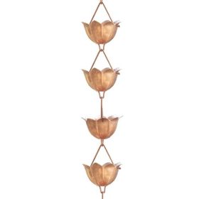 Lotus Flower 8.5-Ft Pure Copper Rain Chain for Rainwater Downspout