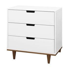 Modern Mid-Century Style 3-Drawer Dresser Chest in White Walnut Wood Finish