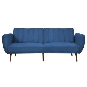 Modern Scandinavian Blue Linen Upholstered Sofa Bed with Wooden Legs