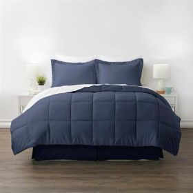 Full Navy Microfiber Baffle-Box 6-Piece Reversible Bed-in-a-Bag Comforter Set