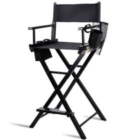 Outdoor Patio Folding Directors Chair with Foot Rest and Drink Holder in Black