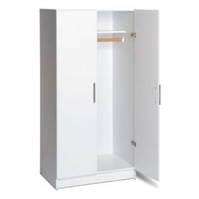 White 2-Door Wardrobe Cabinet with Hanging Rail and Storage Shelf