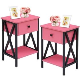 Set of 2 - 1-Drawer Nightstand Bedside Table in Pink and Black