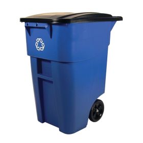 50 Gallon Blue Commercial Heavy-Duty Rollout Recycler Trash Can Container