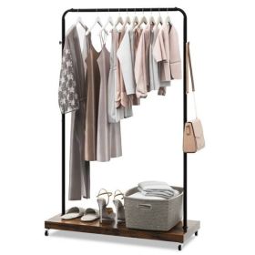 Industrial Style Heavy Duty Metal Pipe Clothes Garment Rack with Bottom Shelf