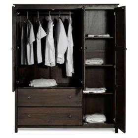 Espresso Wood Finish Bedroom Wardrobe Armoire Cabinet Closet