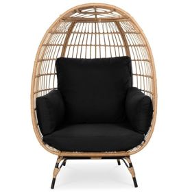 Oversized Patio Lounger Indoor/Outdoor Wicker Egg Chair Black