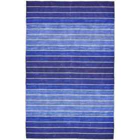 8' x 11' Striped Hand-Tufted Wool/Cotton Blue Area Rug