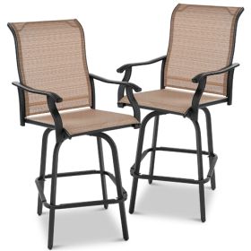 Set of 2 Tan All-Weather Mesh Swivel Barstools