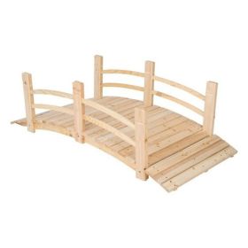 5-Ft Cedar Wood Garden Bridge with Railings in Natural Finish