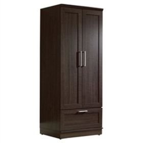 Dark Brown Wood Wardrobe Cabinet Armoire with Garment Rod