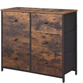 Farmhouse Wood Top Lightweight 6 Fabric Drawer Dresser