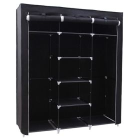 Steel Frame Black Fabric Portable Wardrobe Clothes Closet with Storage Shelves