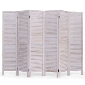 6-Panel Classic Louver Slatted Room Divider Screen in White Wood Finish