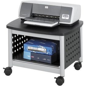 Under-Desk Printer Stand Mobile Office Cart in Black and Silver