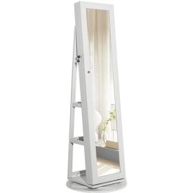 360 Degree Swivel White Wash Full Length Mirror Locking Jewelry Armoire