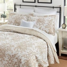 Full/Queen 3 Piece Bed-in-a-Bag Bohemian Tan Beige Floral Cotton Quilt Set