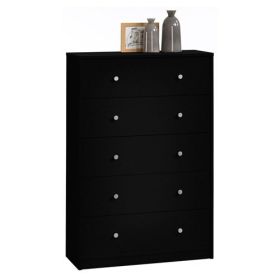 Modern Bedroom Storage 5-Drawer Chest in Black Wood Finish