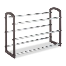 Expandable 3 Tier Shoe Rack in Faux Leather and Chrome