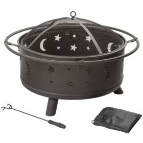 Heavy Duty Steel Metal Wood Burning Fire Pit with Moon and Stars Cutouts