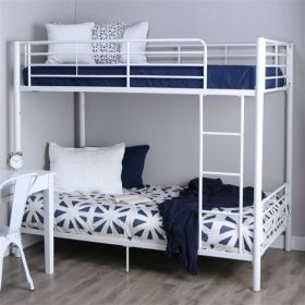 Twin over Twin Sturdy Steel Metal Bunk Bed in White Finish