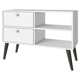 White Grey Wood Modern Classic Mid-Century Style TV Stand Entertainment Center