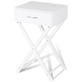 X-Shape 1 Drawer Nightstand End Side Table Storage in White