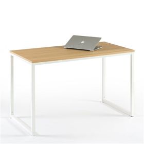 Modern Home Office Desk with White Metal Frame and Wood Table Top