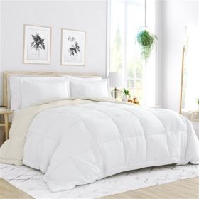 Full/Queen size 3-Piece Microfiber Reversible Comforter Set in White and Cream