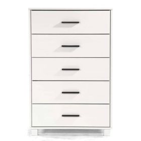 Modern Farmhouse Solid Wood 5 Drawer Bedroom Chest in White Wooden Finish