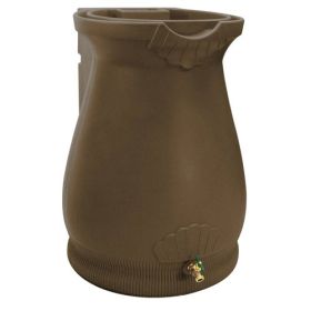 Brown Oak 65 Gallon Plastic Urn Rain Barrel with Planter Top