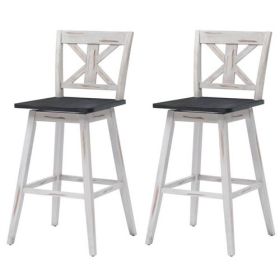 Set of 2 White Wood 29-in Modern Kitchen Dining Farmhouse Swivel Seat Barstools