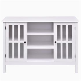 White Wood 43-inch TV Stand with Glass Panel Doors