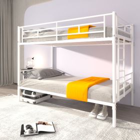 White Twin over Twin Metal Bunk Bed with Removable Ladder, Comfortable Rungs, Easy to assemble