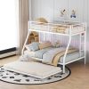 Twin over Full Bed with Sturdy Steel Frame, Bunk Bed with Twin Size Trundle, Two-Side Ladders, White