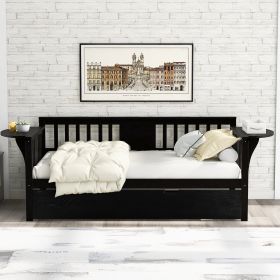 Twin Wooden Daybed with Trundle Bed ; Sofa Bed for Bedroom Living Room; Espresso