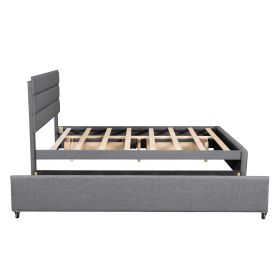 Queen Upholstered&nbsp;Platform&nbsp;Bed with Trundle and Two Drawers; Grey