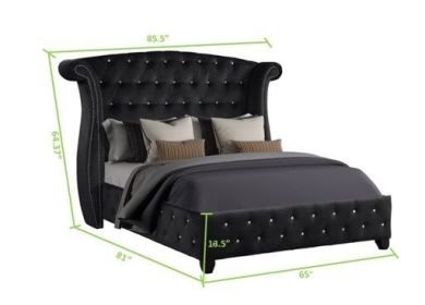 Sophia Upholstery Queen Size Bed Made With Wood in Black Color