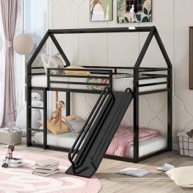 Twin over Twin House Bunk Bed with Ladder and Slide,Black