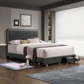 Queen Linen Upholstered Platform Bed with Adjustable LED Headboard and Footboard Drawers NO Box Spring Required DARK GRAY