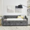 Twin Size Daybed with Drawers Upholstered Tufted Sofa Bed, with Button on Back and Copper Nail on Waved Shape Arms, Grey (81.5''x4''x30.5'')