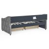 Twin Size Daybed with Drawers Upholstered Tufted Sofa Bed, with Button on Back and Copper Nail on Waved Shape Arms, Grey (81.5''x4''x30.5'')