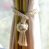 2Pcs Beige Handmade Cotton Rope Curtain Holder Tie Backs Drapes Ball Tiebacks Holdbacks Tassel Home Decor