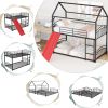 Twin Over Twin Metal Bunk Bed With Slide,Kids House Bed Black+Red