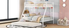 Twin over Full Bed with Sturdy Steel Frame, Bunk Bed with Twin Size Trundle, Two-Side Ladders, White