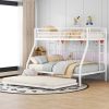 Twin over Full Bed with Sturdy Steel Frame, Bunk Bed with Twin Size Trundle, Two-Side Ladders, White