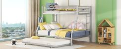 Twin over Full Bed with Sturdy Steel Frame, Bunk Bed with Twin Size Trundle, Two-Side Ladders, Silver