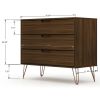 Manhattan Comfort Rockefeller Mid-Century- Modern Dresser with 3-Drawers in Brown