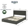 Anna Queen Size Gray Linen Upholstered Wingback Platform Bed with Patented 4 Drawers Storage, Modern Design Headboard with Tight Channel, Wooden Slat